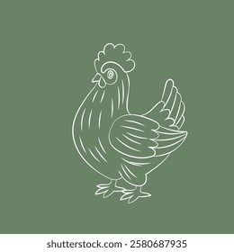 Linear hand-drawn chicken. Line art. Farm poultry. Chicken linear icon.