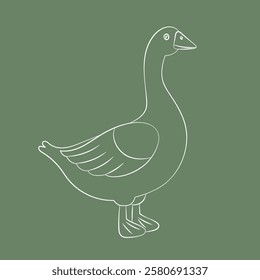 Linear hand-drawn goose. Line art. Farm poultry. Goose linear icon.