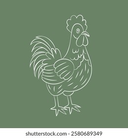 Linear hand-drawn rooster. Line art. Farm poultry. Rooster linear icon.