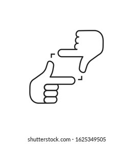 linear hands make simple photo frame. concept of determining frame composition before shooting. stroke flat style trend modern minimal logotype graphic illustration art design isolated on white