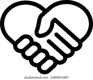 Linear handshake icon in the form of a heart as concept of trust