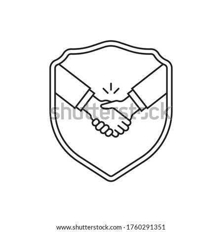 linear handshake and shield like secure deal. stroke simple style trend modern shakehand logotype graphic art design isolated on white background. concept of privacy gesture or easy communication