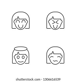 Linear Happy, Angel, Joyful, Sceptic Vector Illustration Of 4 outline Icons. Editable Pack Of Happy, Angel, Joyful, Sceptic