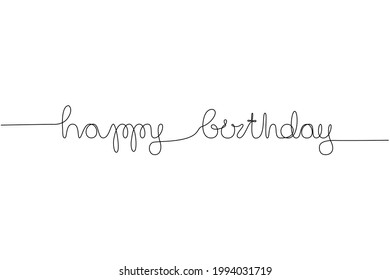 linear happy birthday sign. concept of simple congrats greetings for the birthday boy or girl, handwritten phrase looks like ribbon. nice decoration for the holiday. black quote on white background