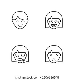 Linear Happy, Crying, Sad Vector Illustration Of 4 outline Icons. Editable Pack Of Happy, Crying, Sad