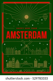Linear Happy New Year Amsterdam Poster Design
