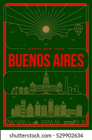 Linear Happy New Year Buenos Aires Poster Design