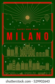 Linear Happy New Year Milano Poster Design