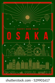 Linear Happy New Year Osaka Poster Design