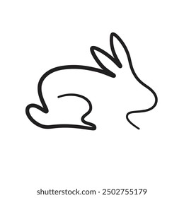 Linear hare icon in profile, outline without filling, simple design, minimalist style.