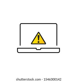 Linear Hazard warning attention sign with exclamation mark symbol on laptop. vector illustration