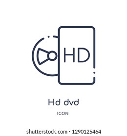 Linear hd dvd icon from Cinema outline collection. Thin line hd dvd vector isolated on white background. hd dvd trendy illustration