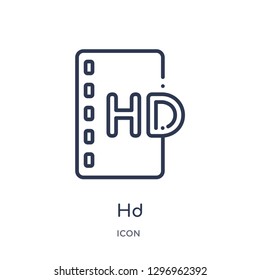 Linear hd icon from Cinema outline collection. Thin line hd icon isolated on white background. hd trendy illustration