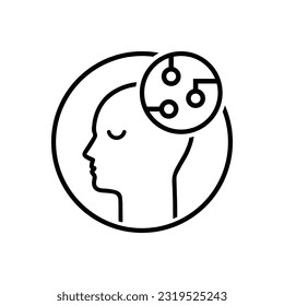linear head like artificial intelligence. flat stroke trend modern ai or iot logotype graphic design isolated on white background. concept of man of the future and digital brain like machine learning