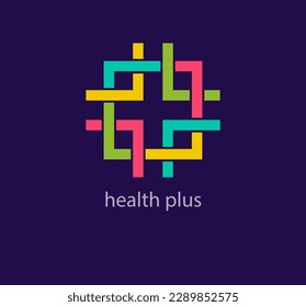 Linear health plus logo. Unique colors. Creative healthcare square form logo template. vector