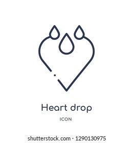 Linear heart drop icon from Charity outline collection. Thin line heart drop vector isolated on white background. heart drop trendy illustration