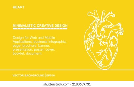 Linear Heart on yellow background. Medical Design for Web and Mobile Applications, banner, presentation, poster, cover, booklet, document. Vector eps10