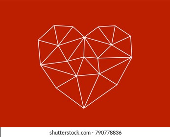 Corazón lineal como telaraña sobre fondo rojo