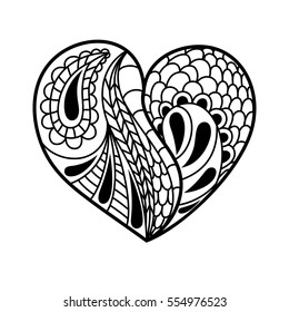 Linear heart in the style of zentangle, doodle. Hand drawn vector illustration for St. Valentine's Day.