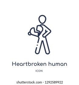 Linear heartbroken human icon from Feelings outline collection. Thin line heartbroken human icon vector isolated on white background. heartbroken human trendy illustration