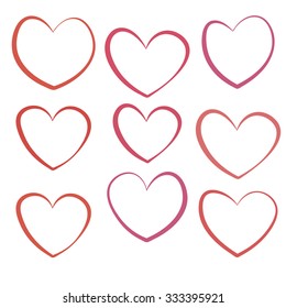 Linear hearts set isolated on white background. Vector illustration.