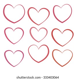 Linear hearts set isolated on white background. Vector illustration.