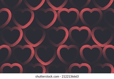 Fondo de resumen de color negro rojo del patrón sin soldadura del vector del corazón lineal. Graceful Romantic Repetitive Wide Wallpaper. Símbolo de amor cardíaco envolver papel textura sin fin