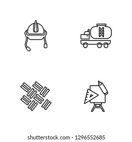 Linear Helmet, Parquet, Tank truck, Interior de Vector Illustration Of 4 outline Icons. Editable Pack Of Helmet, Parquet, Tank truck, 