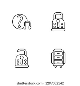 Linear Help, Unlock, Padlock, Cabinet Vector Illustration Of 4 outline Icons. Editable Pack Of Help, Unlock, Padlock, Cabinet