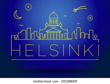 Linear Helsinki City Silhouette with Typographic Design