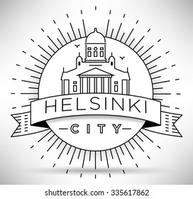 Linear Helsinki City Silhouette with Typographic Design