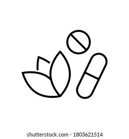 linear herbal pills sign. concept of natural medication, prescription herb, eco hospital, healthy diet, healthcare food, bio remedy, floral lab, nature therapy. simple black sign on white background