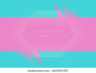 Forma hexagonal linear no fundo mínimo de contraste azul rosa. Projeto vetorial abstrato geométrico