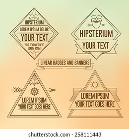 Linear Hipster badges,logos and banners on blurry background
