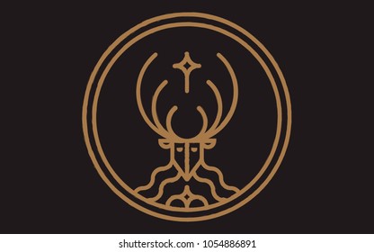 Linear hipster deer logo with cross
