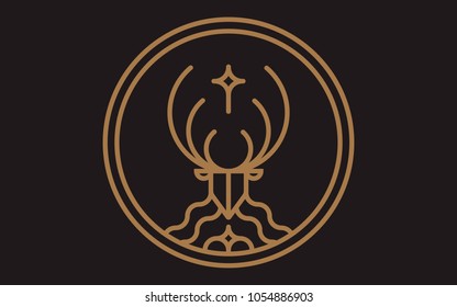 Linear hipster deer logo with cross