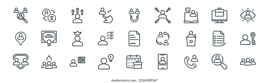 linear hiring icon pack. vector thin line research, language, promotion, job, accept, login, calendar, teamwork icons suitable for apps and websites ui designs
