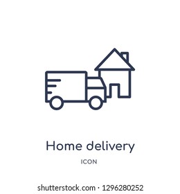 Linear Home Delivery Icon From Delivery And Logistics Outline Collection. Thin Line Home Delivery Icon Vector Isolated On White Background. Home Delivery Trendy Illustration