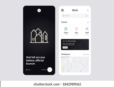 linear home icon on black and white background, with flat design of ui mobile app
