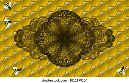 Abejas de miel lineales con emblema realista. la apicultura de fondo elegante. Ilustración vectorial. 