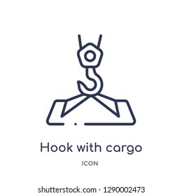 Linear hook with cargo icon from Construction tools outline collection. Thin line hook with cargo vector isolated on white background. hook with cargo trendy illustration