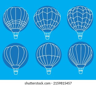 linear hot air balloon vector pack on blue background
Hot air balloon vector illustration. Adventure and freedom sky clouds. Landscape template.