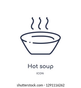 Linear hot soup icon from Bistro and restaurant outline collection. Thin line hot soup vector isolated on white background. hot soup trendy illustration