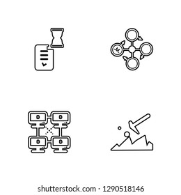 Linear Hourglass, Networking, Cryptocurrency, Mining Vector Illustration Of 4 outline Icons. Editable Pack Of Hourglass, Networking, Cryptocurrency, Mining