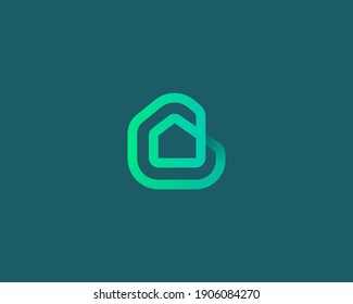 Linear house, building loop vector icon logo design template. Minimalistic linear real estate property vector sign symbol mark logotype.