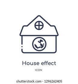 Linear house effect icon from Ecology outline collection. Thin line house effect icon vector isolated on white background. house effect trendy illustration