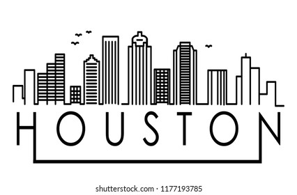 Linear Houston City Silhouette with Typographic Design