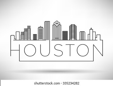 Linear Houston City Silhouette with Typographic Design