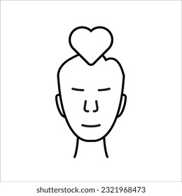 linear human face with simple heart. flat stroke style trend modern minimal lineart logotype graphic art design isolated on white background. concept of man in love or peace of mind