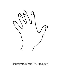 Linear the human hand from the front. Black and white linear silhouette.